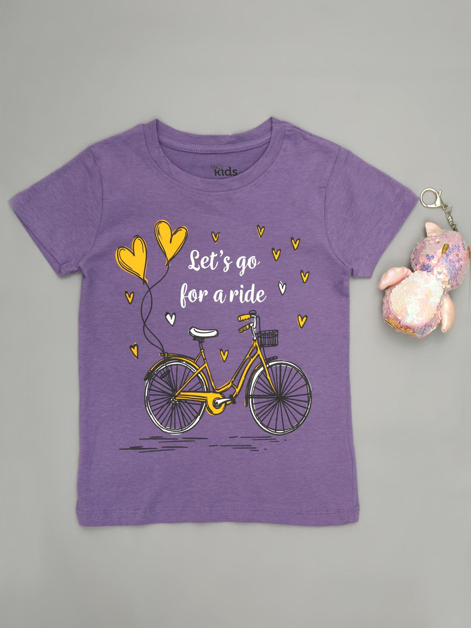 Combo of Girl's Cotton T-Shirt- Lemon Yellow & Purple-5 Yrs