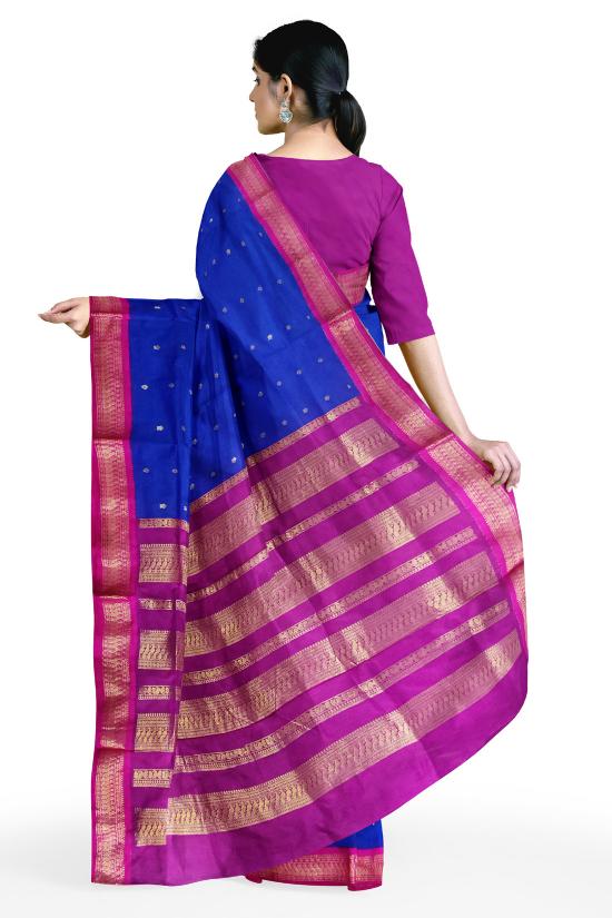 HerClozet Soft Silk Gadwal boota Zari Weaving Saree-(Blue;Pink)