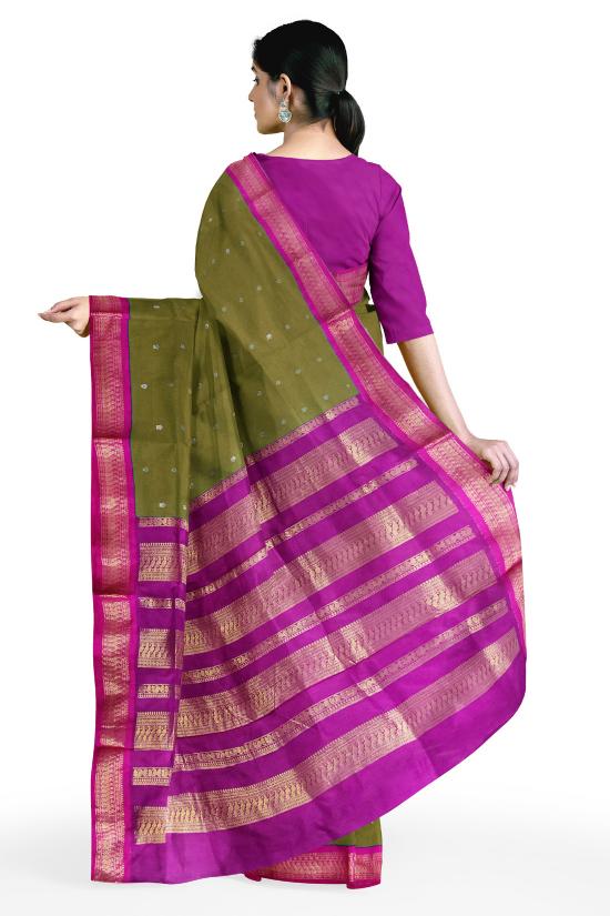 HerClozet Soft silk Gadwal boota Zari Weaving Saree-(Mehendi Green;Pink)