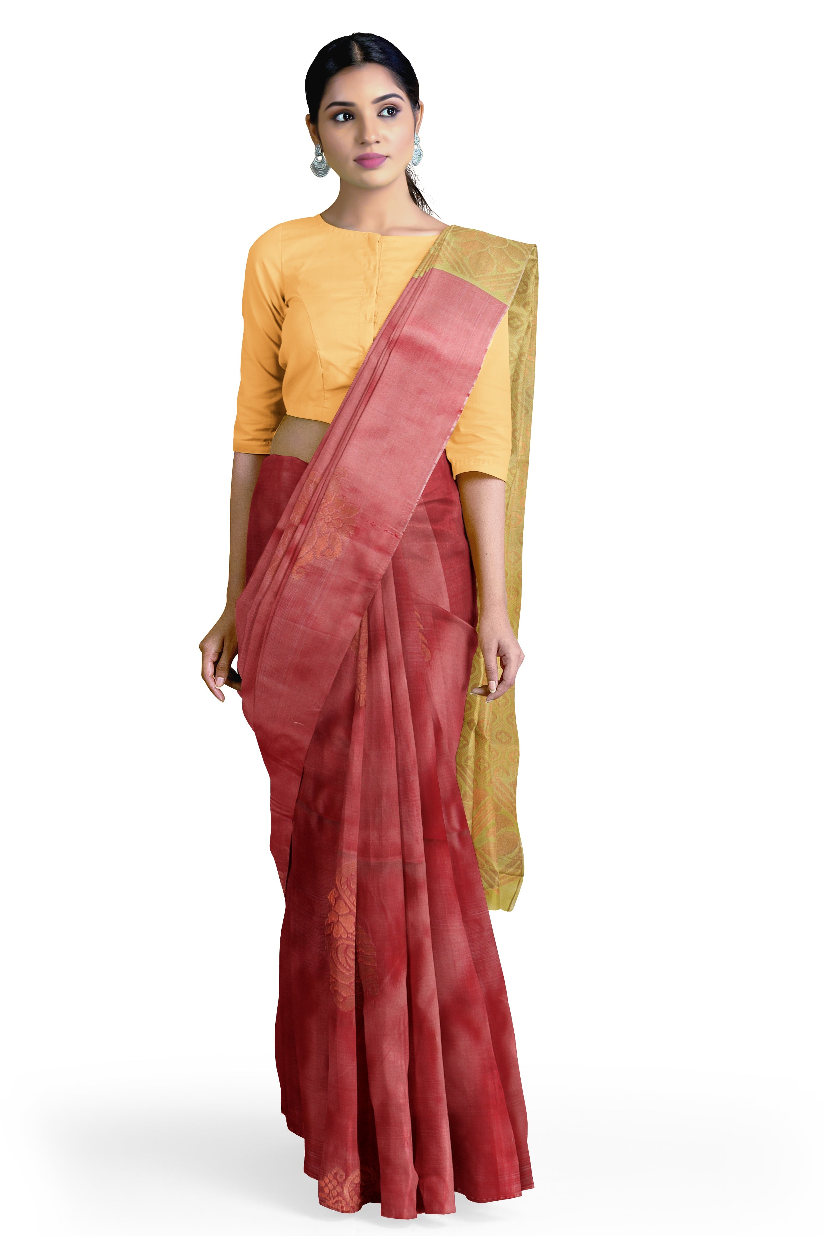 HerClozet Women's Kanjivaram Borderless Zari Weaving Soft Silk Saree(Peach)
