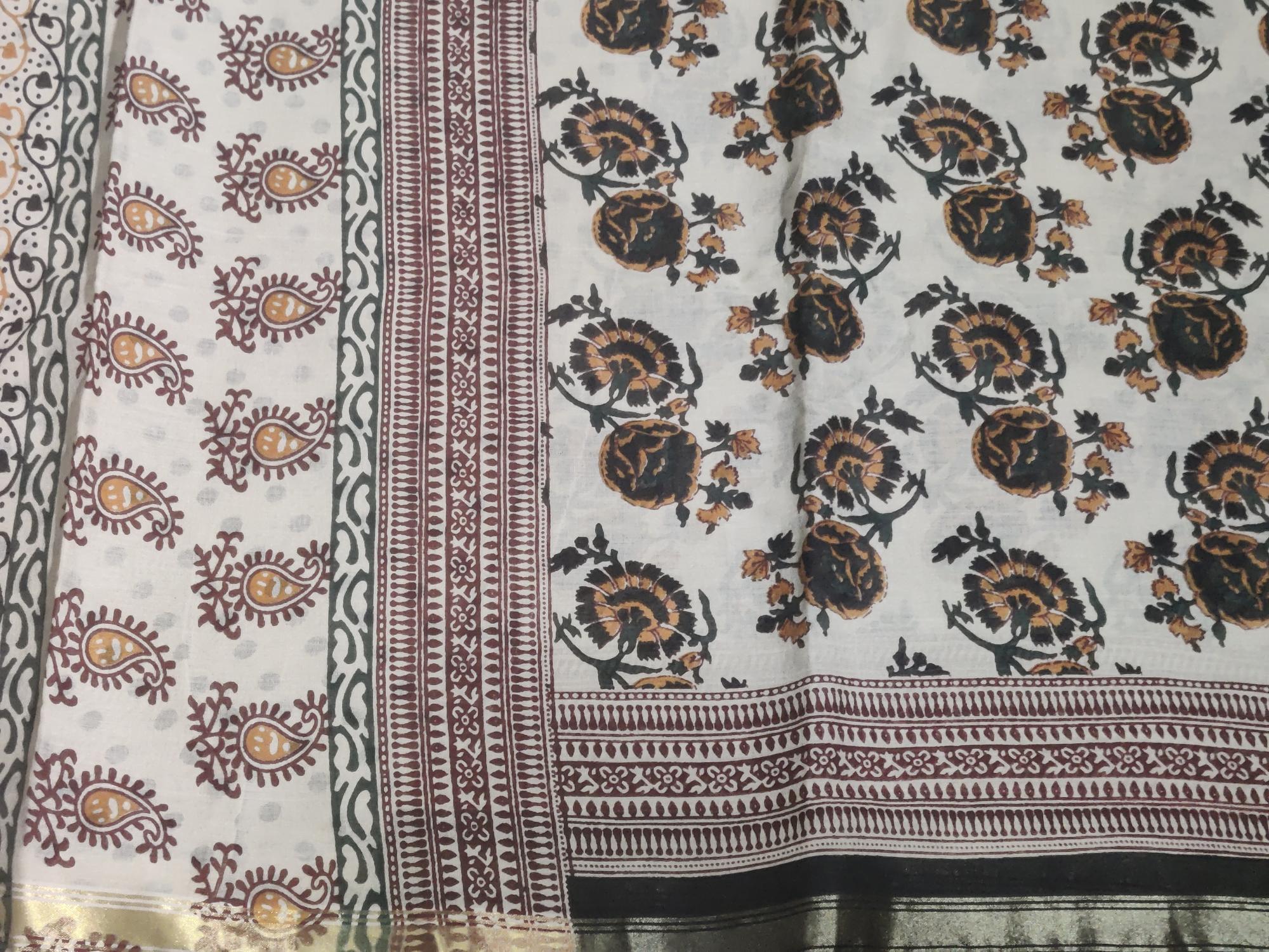 HerClozet Women's Chanderi pure Cotton handloom Saree (Beige)