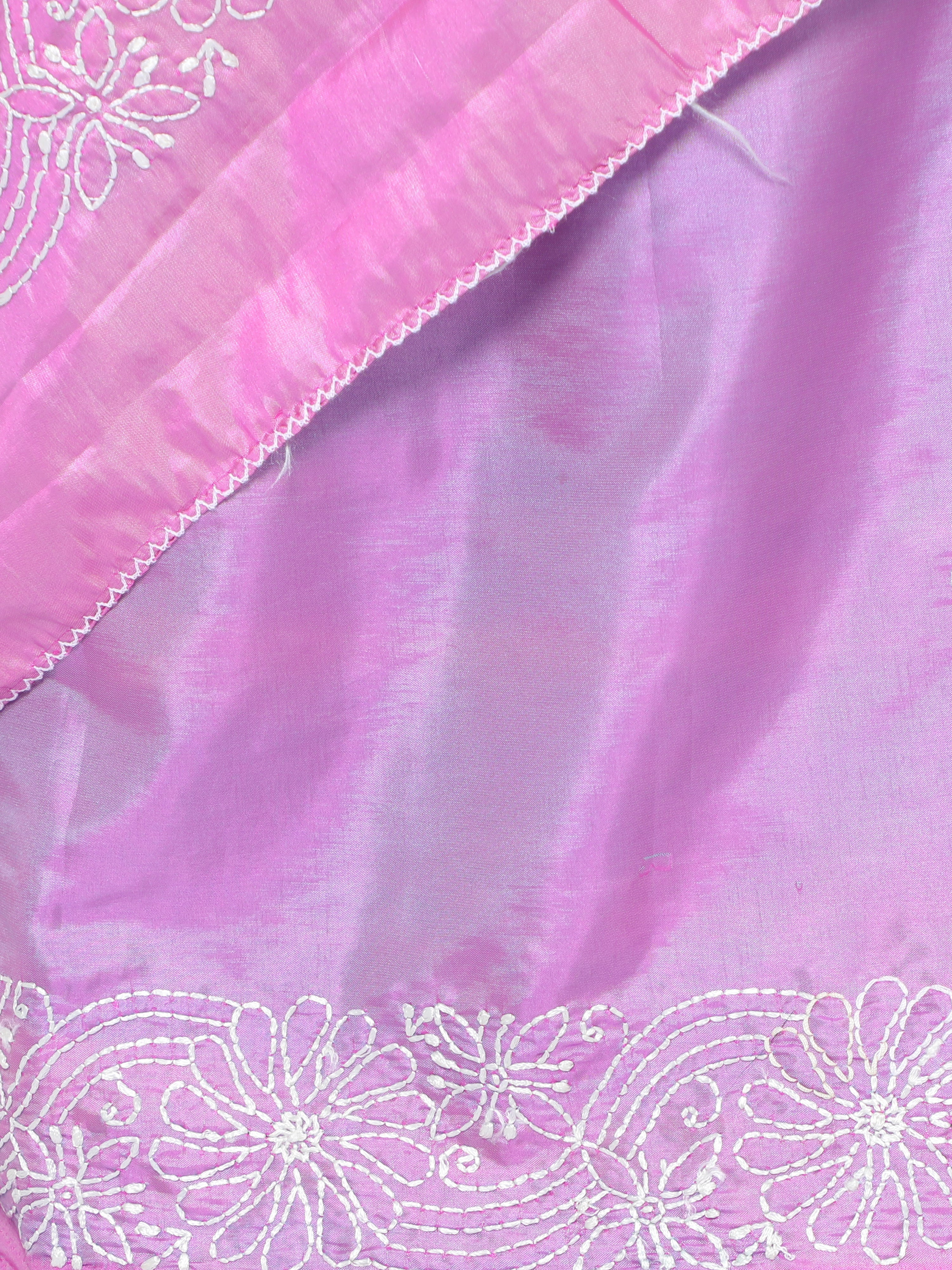 HerClozet Women's Lucknow Chikankari Hand embroidery Silk Saree(Purple dual tone)