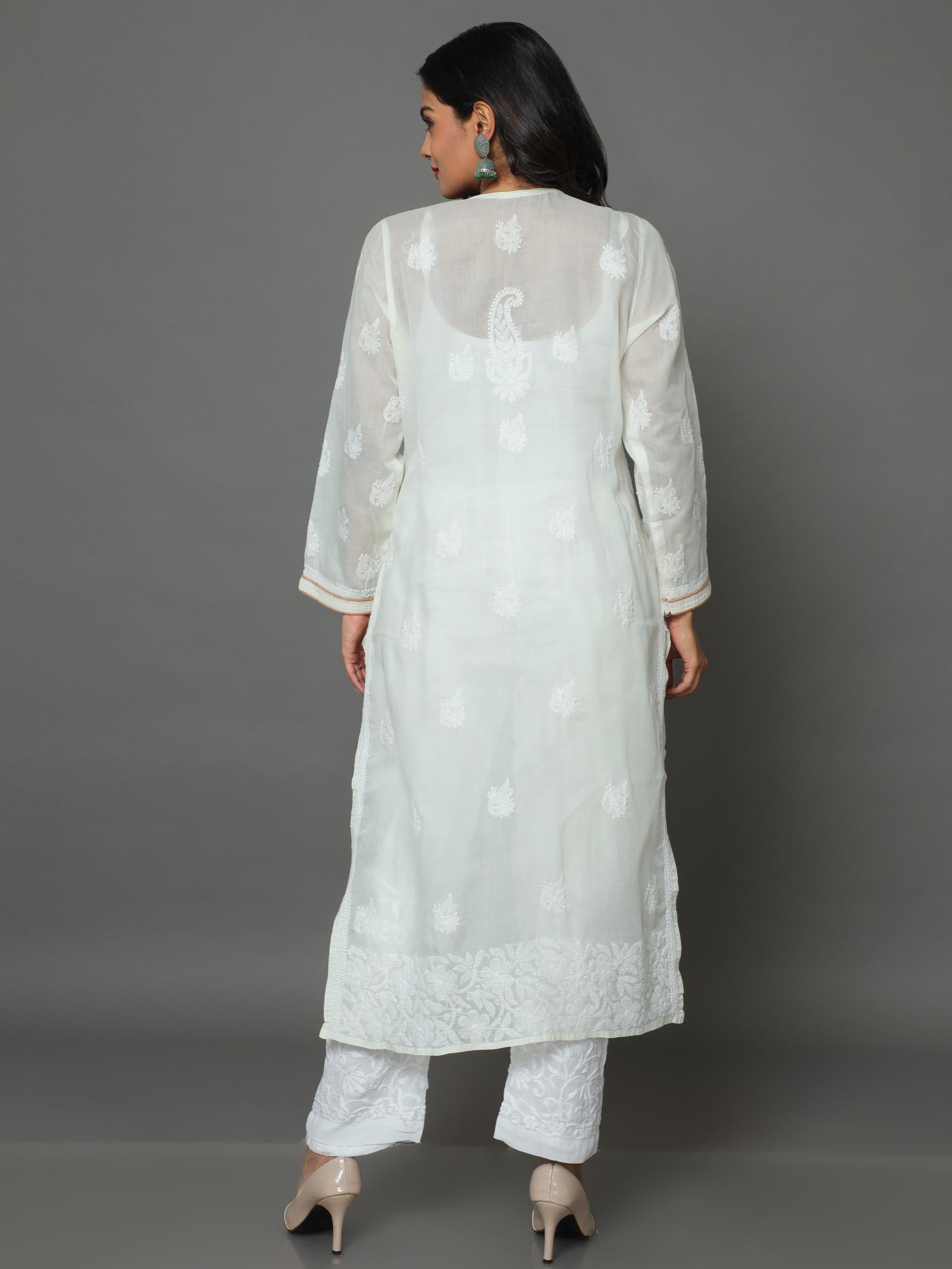 HerClozet Lucknowi Chikankari Cotton Kurta (Off White)