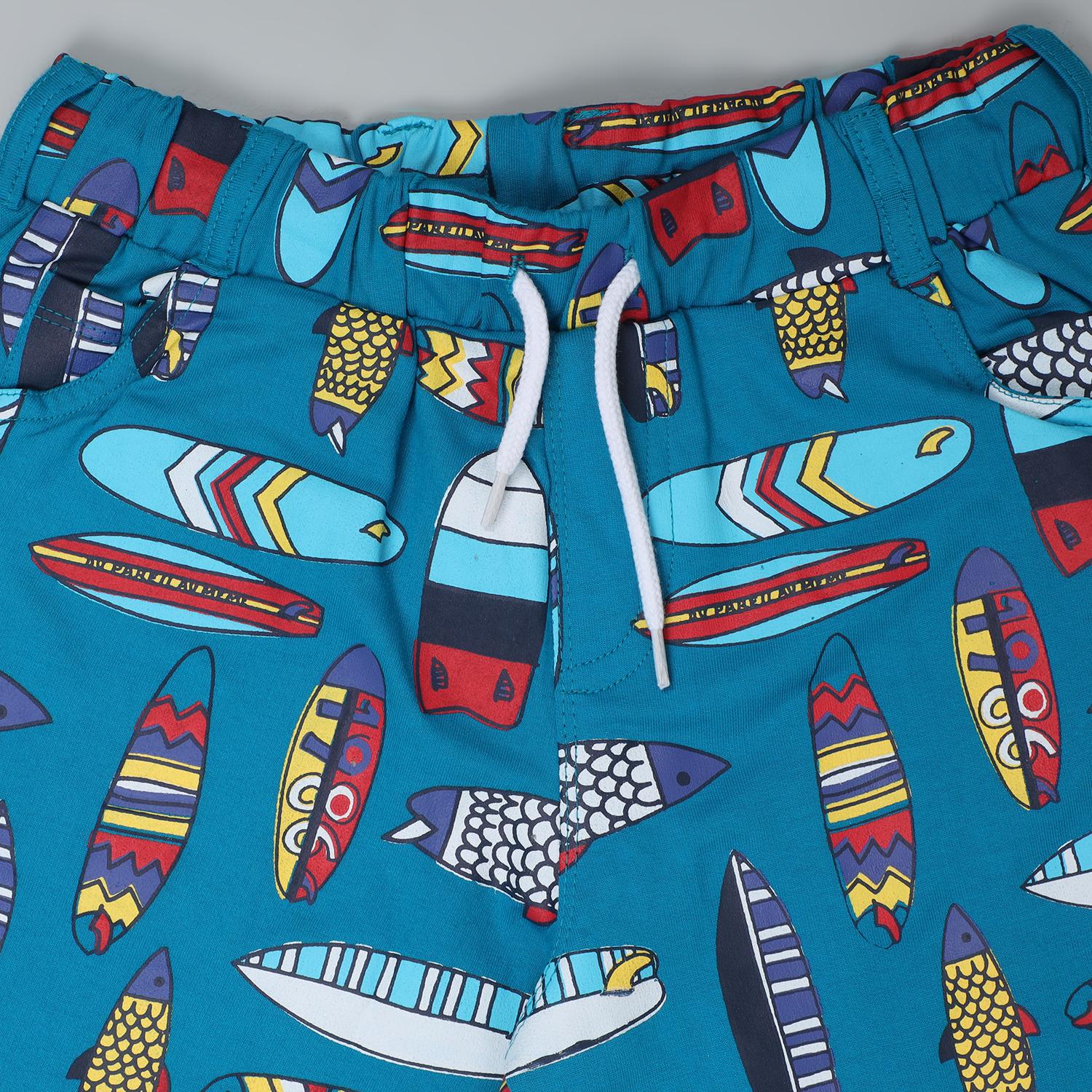 Combo of Boys Pattern Shorts-Turquoise & Red