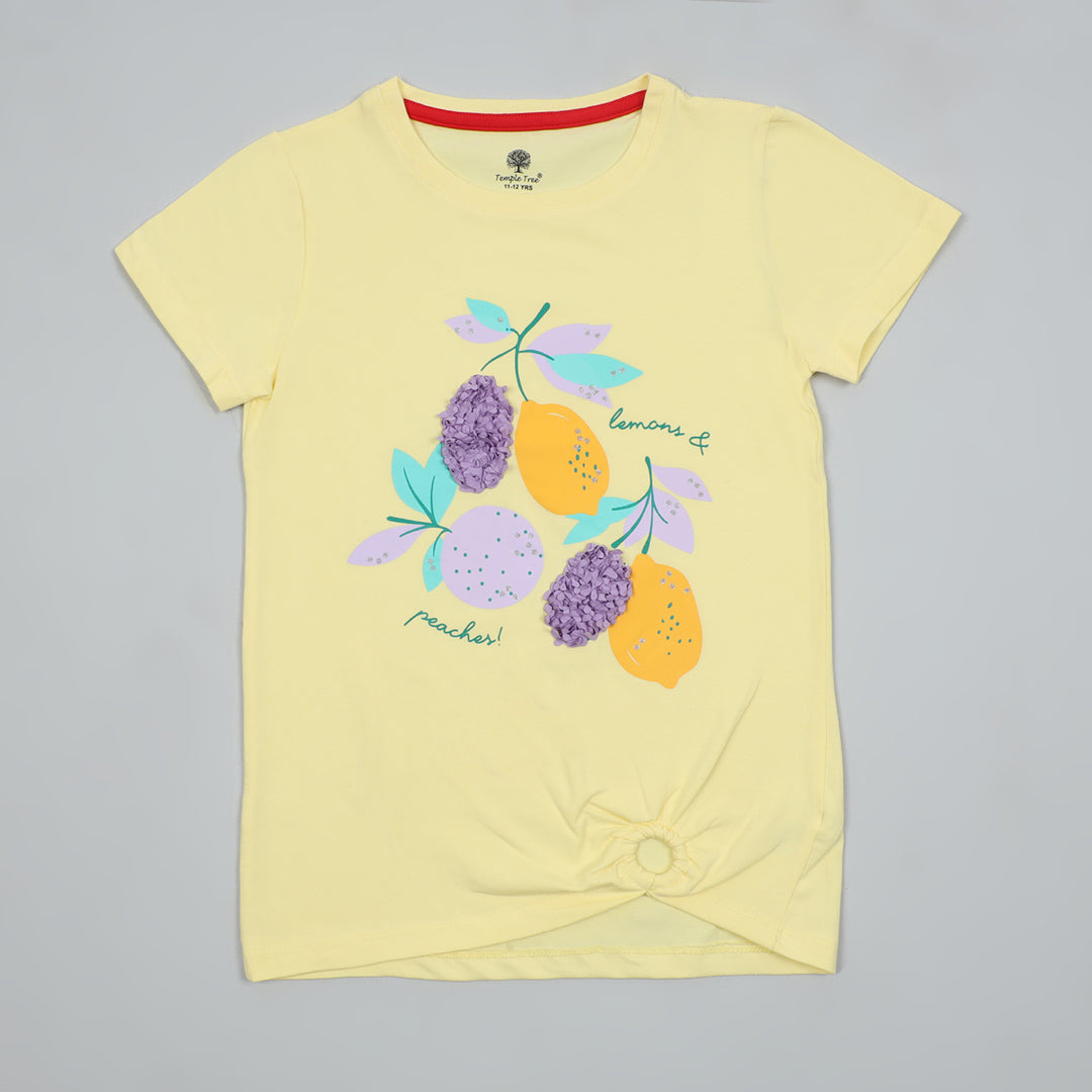 Girl's Cotton T-Shirt-Yellow