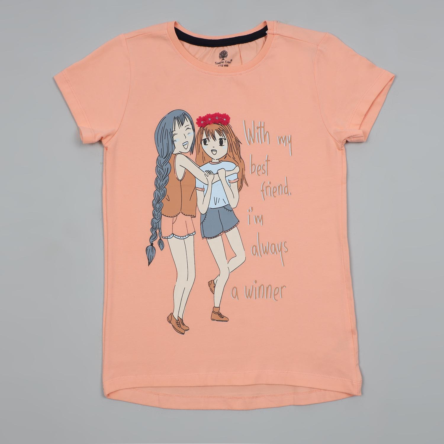 Girl's Cotton T-Shirt- Peach