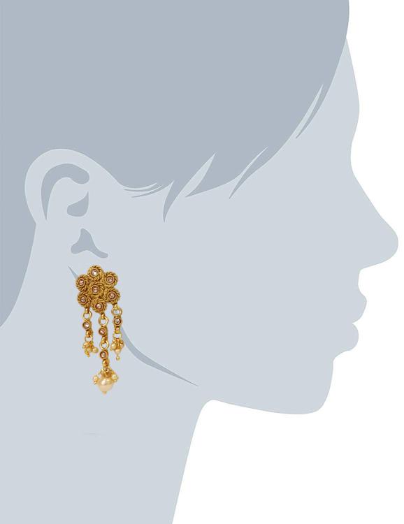 HerClozet Women's Golden Choker Set with White Pearl Hangings Earrings