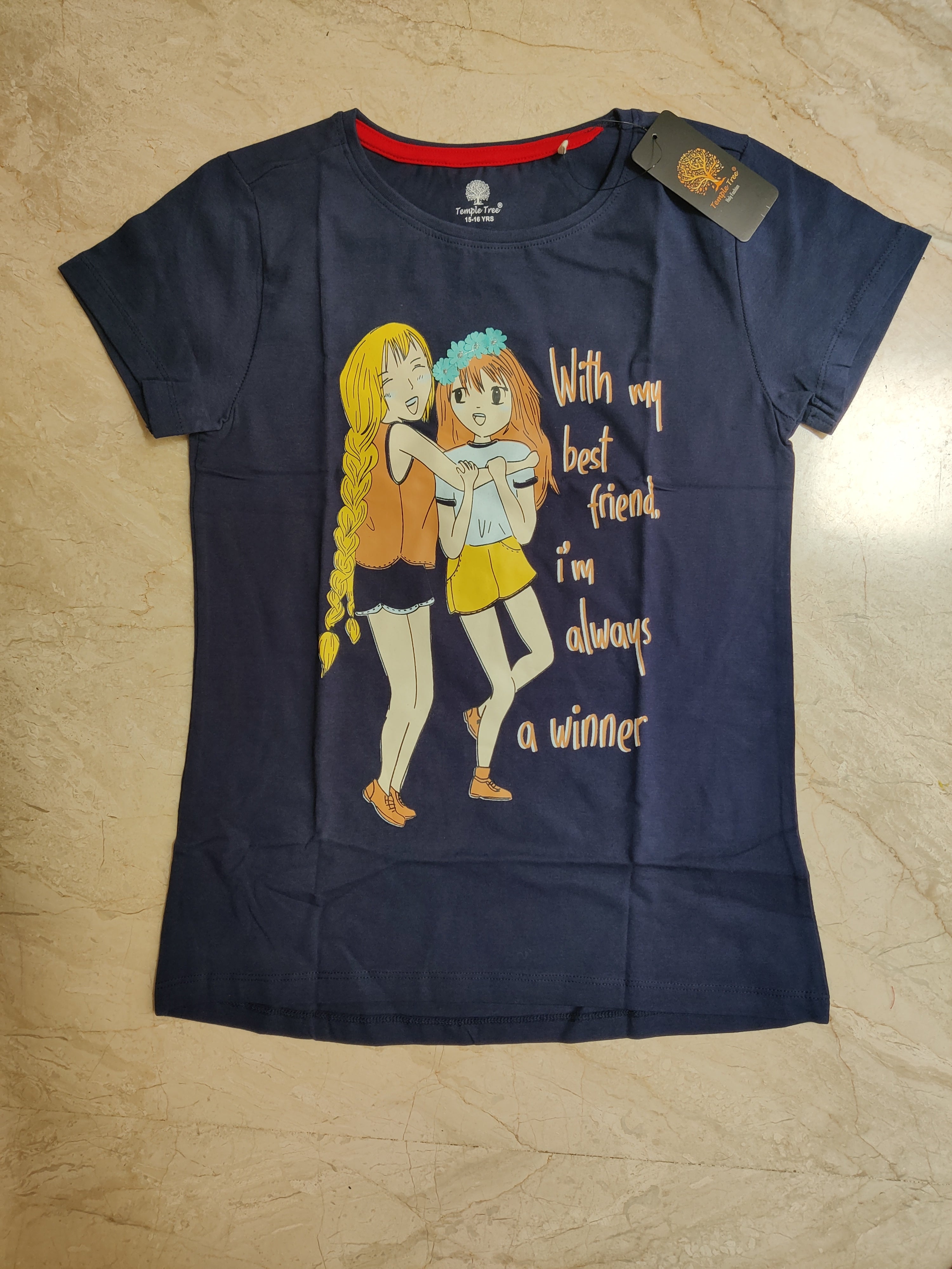 Combo of Girl's Cotton T-Shirt- Yellow & Blue
