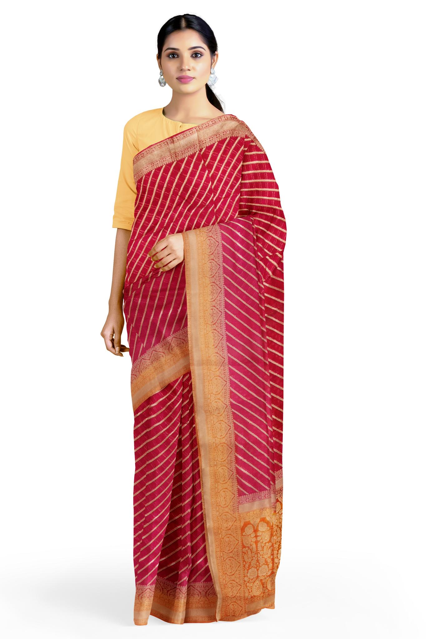HerClozet Khaddi Banarasi Georgette Zari weaving saree(Gajari Red;Orange)