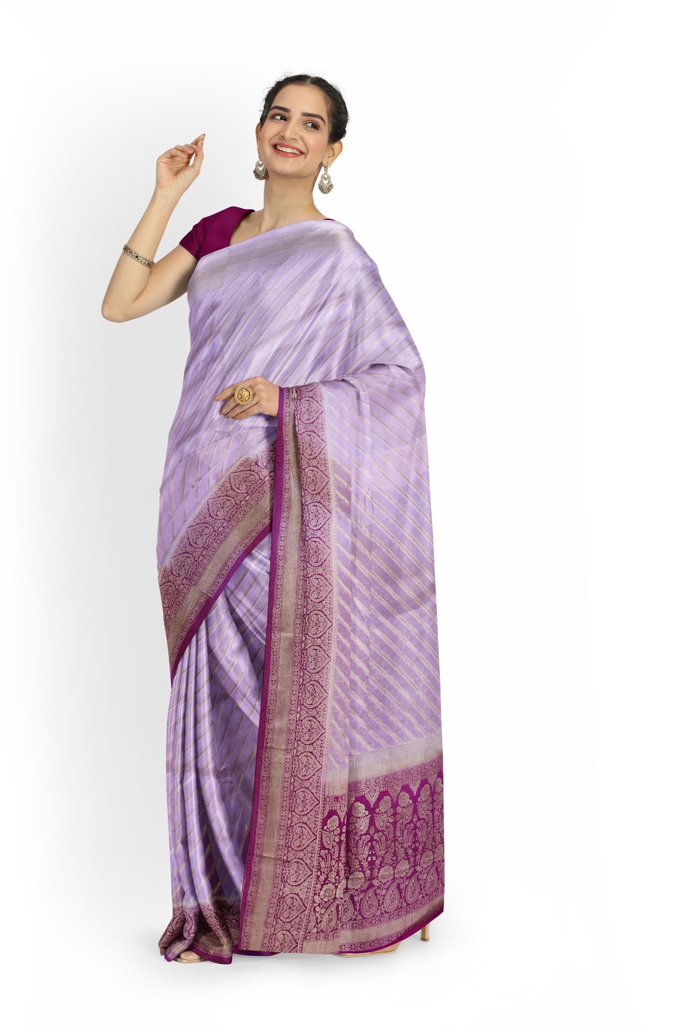 HerClozet Khaddi Banarasi Georgette Zari weaving saree(Light Purple;Magenta)