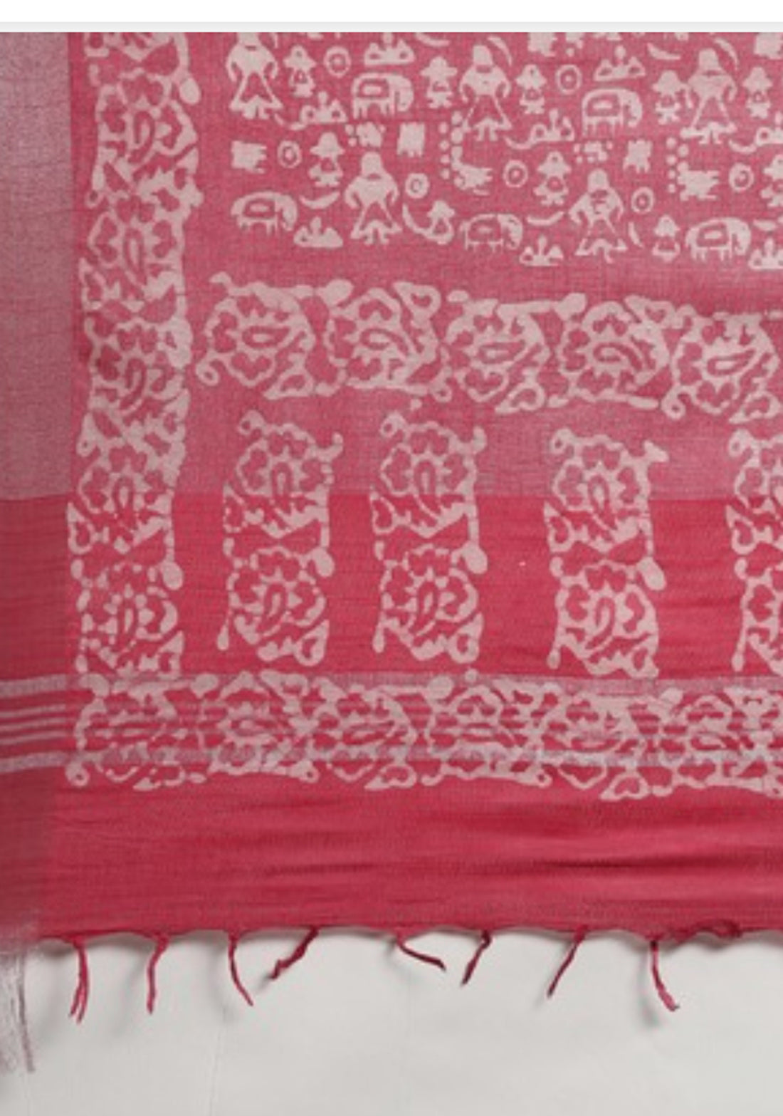 HerClozet Linen Batik Print Bhagalpuri Handloom Saree-(Black;Red)