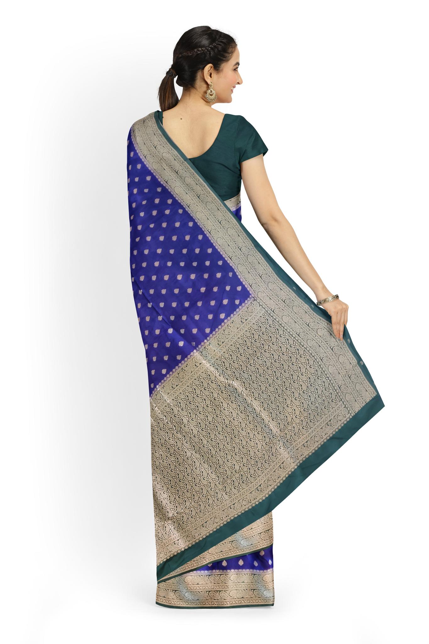 HerClozet Katan soft Banarasi silk saree (Blue ;Green)