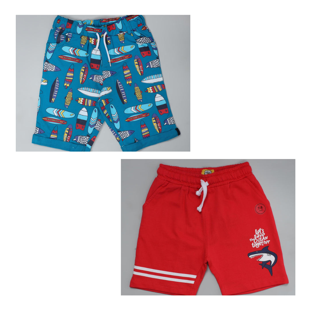 Combo of Boys Pattern Shorts-Turquoise & Red