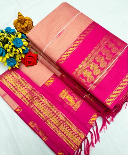 HerClozet Soft silk Gadwal boota Zari Weaving Saree-(Powder Peach;Pink)